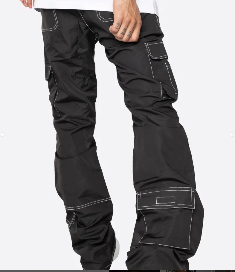 Custom Design Pants Men Contrast Stitching Hip Hop Oversized Patch Pocket Cargo Trousers Street Cotton Sweat Men Pants