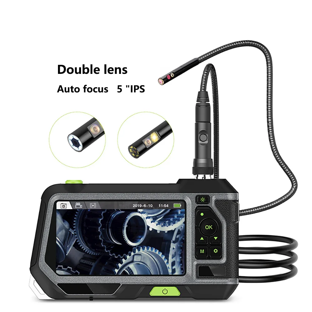 Три объектива промышленный эндоскоп Автофокус 2.0MP Инспекционная камера 5 дюймов 1280P HD ЖК-экран Водонепроницаемый Бороскоп с 6