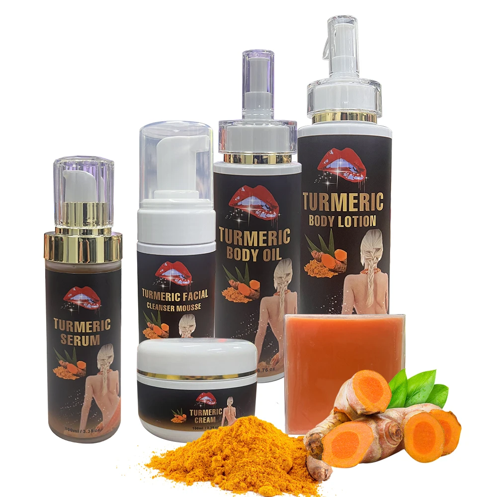 Private Label Turmeric Skin Care Set Brightening Anti Acne Fade Dart Spot Turmeric Face Cream