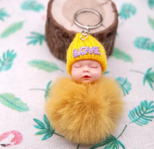 2019 hot selling faux fur ball baby doll keychain