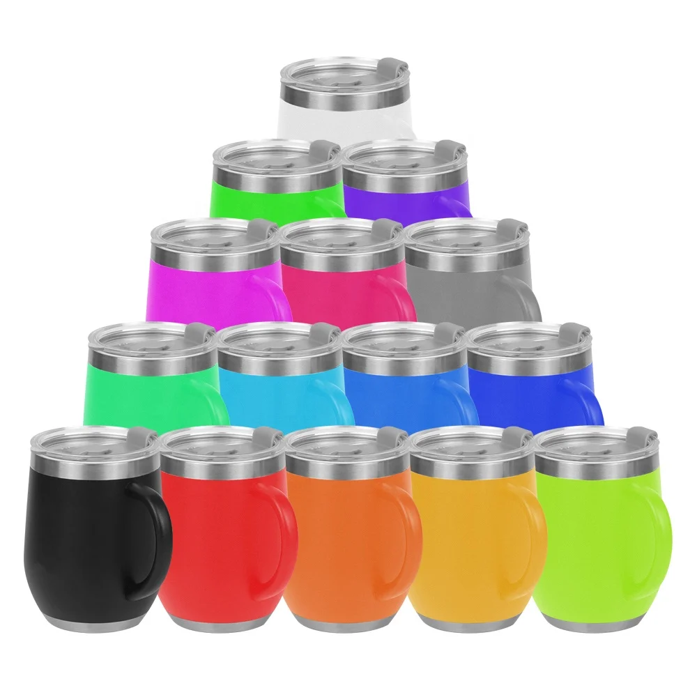 Insulated Coffee Mug with Handle, 12oz Wine-Glass Shape Thermos Tumbler with Double Walled Vacuum Stainless Steel