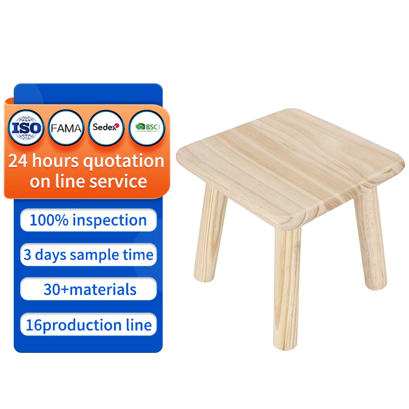 custom Multi Purpose Household Wood Stools Cute Small Bench Child Seat Furniture Stool  Wooden four-legged stool