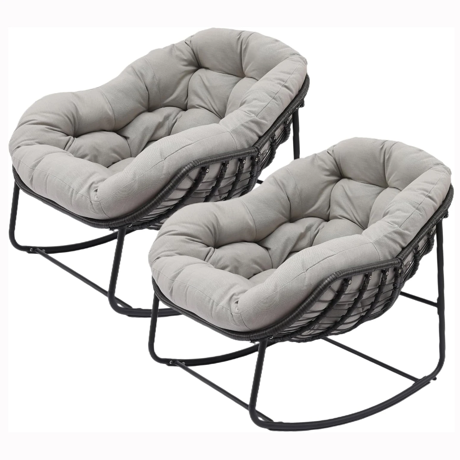 Wicker Texture Rocker with Thick Cushion Comfy Modern Rocker Chair for Living Room Porch Backyard