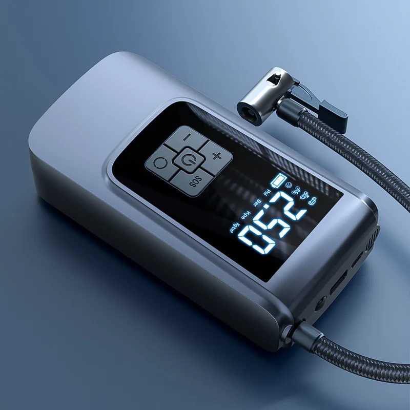 Portable Air Compressor Car Rechargeable Tire Inflator Pump LED Flash Screen With Nozzle Set for Car, Motor, Bike, Ball