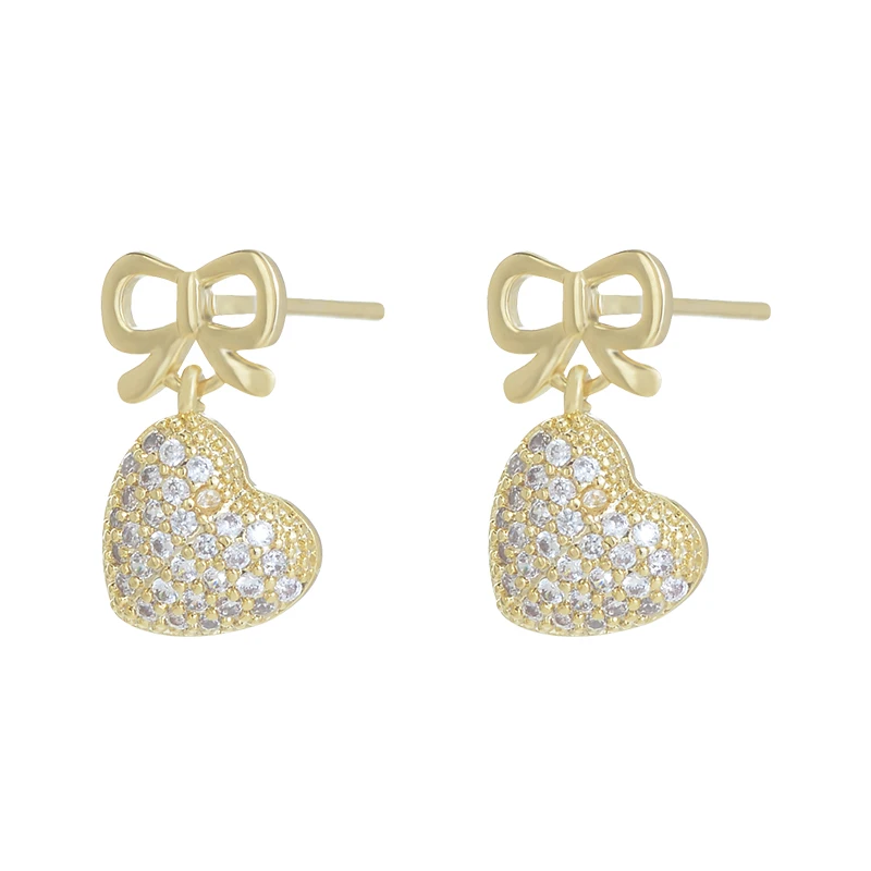 ED80295 Korean fashion gold plated women jewelry diamond heart drop bowknot stud earrings