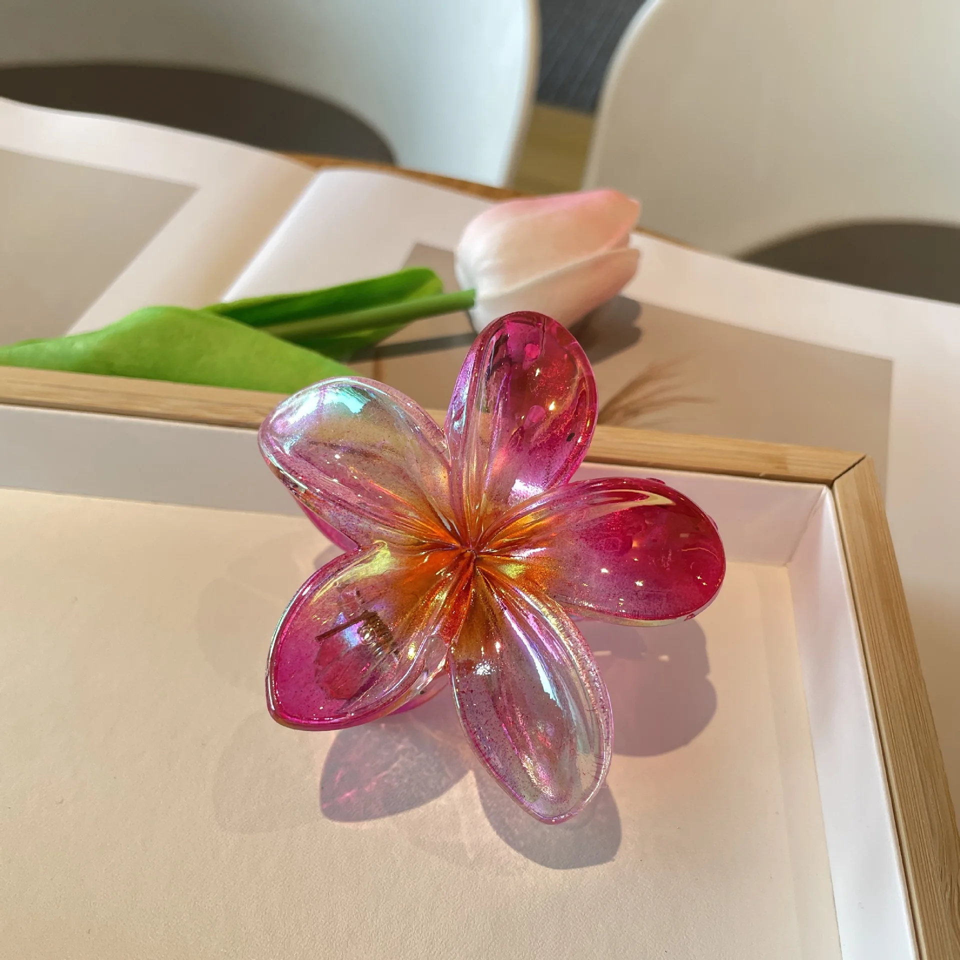 8cm Summer Boho Colorful Plumeria Hair Claw Clips Girls Hawaiian Vacation Flower Headwear Women Wedding Party Hair Accessories