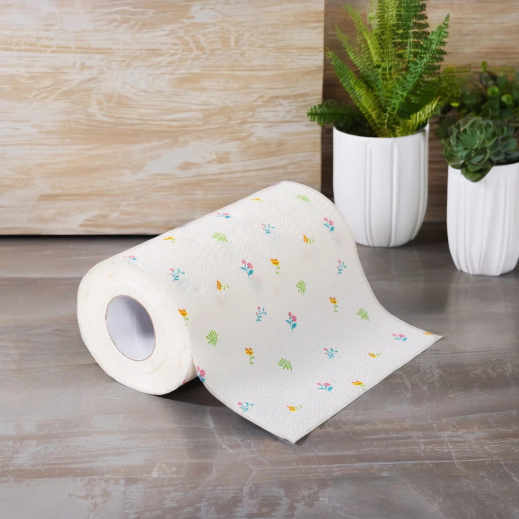Wholesale Ultra Soft Disposable Kitchen Paper Towel Roll Custom Logo Printed Pattern 2-Ply Virgin Wood Pulp Layer