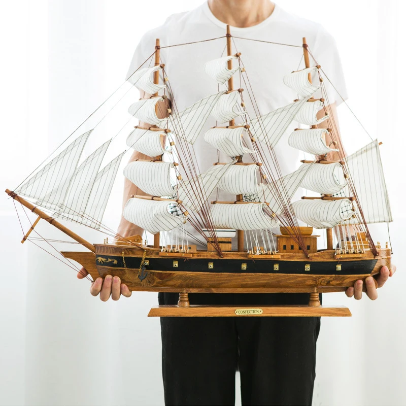Hot Selling Nautical Wood Sculpture Crafts Mediterranean Pine Wood Sailboat Sail Model Boats For Home Desk Decor Birthday Gifts