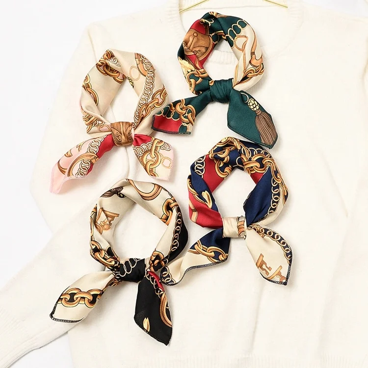 50x50 см, оптовая продажа, платок с принтом, платок, бандана, шея, узкий галстук, шарфы, шали, женский маленький квадратный атласный Шелковый шарф