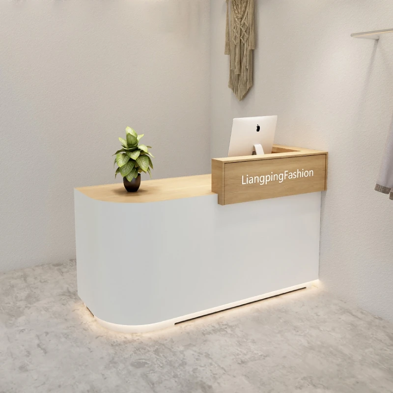 USA CA UK AU GER Local Stock Wood MDF Custom Coffee Bar Curved Shop Caunter Reception Desk Office Stand
