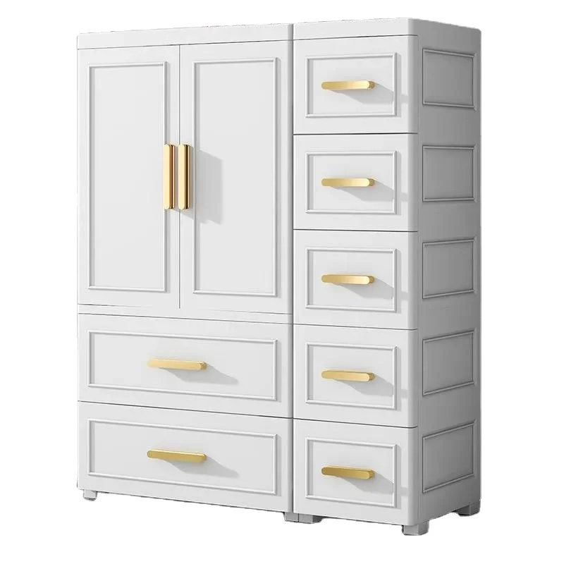 two doors opened  large size 3 layers  bedroom  kids baby plastic folding clothes storage chest drawer with hanging design