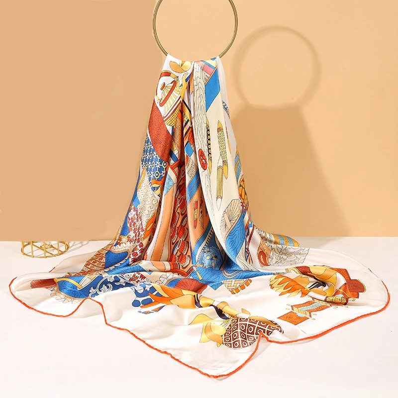 Luxury Large Woman Silk Scarfs Square 130cm Digital Printed Designer Ladies Scarf Silk