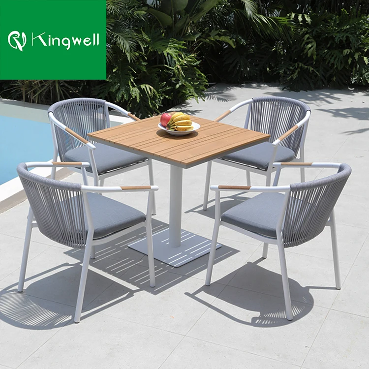 Best sell teak wood outdoor furniture dining table set rope garden furniture outdoor table and chairs in garden sets