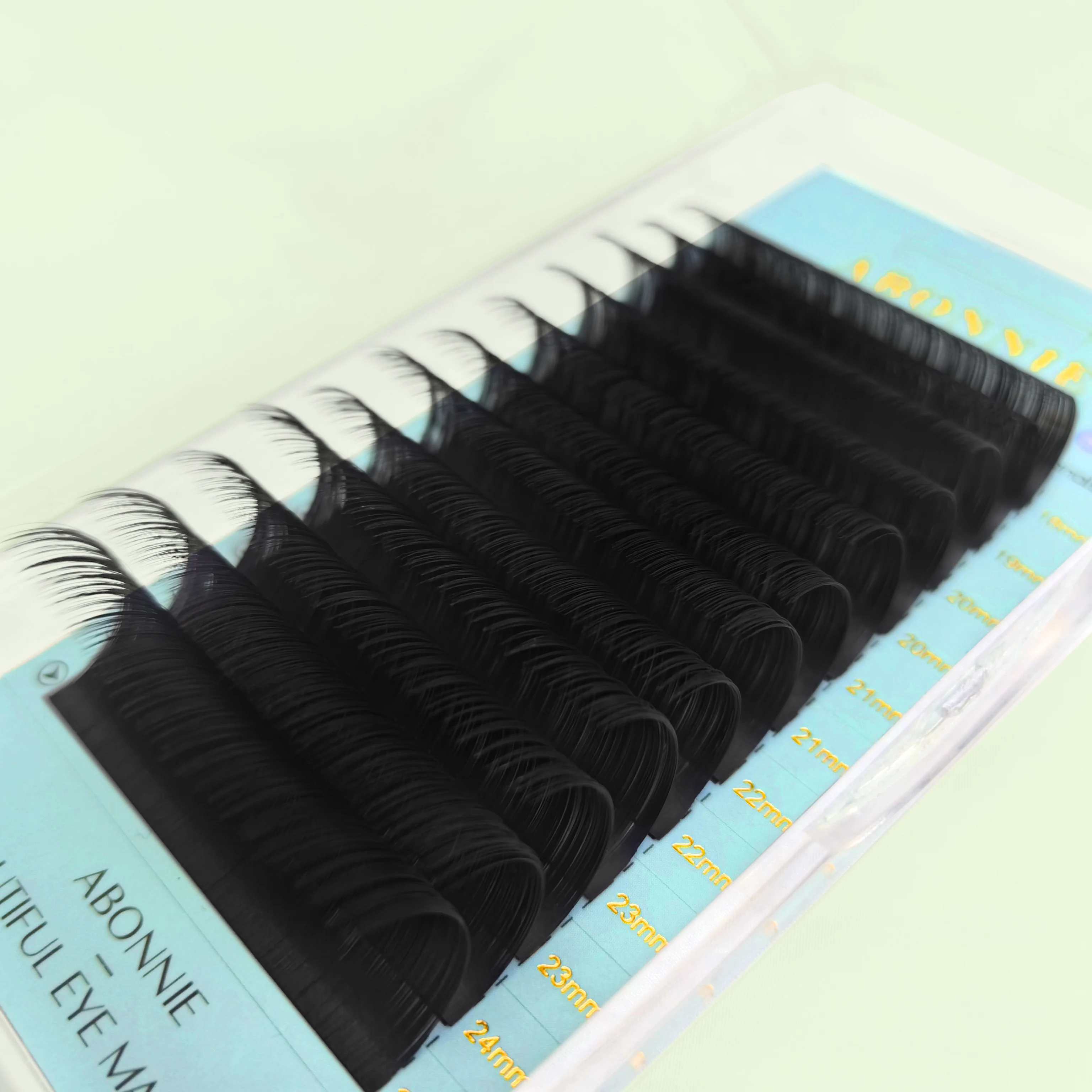 Abonnie Lash Extensions Wholesale Lash Tray Supplier Korean Pbt 003 Cc Velvet Silk Lashes Deep Black Matte Eyelash Extensions