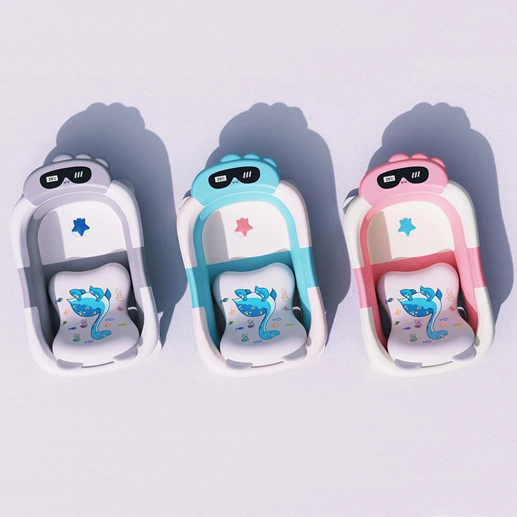 2024 New Arrival Portable Travel Collapsible Baby Bathtub for Newborn with Thermometer and Drain Hole