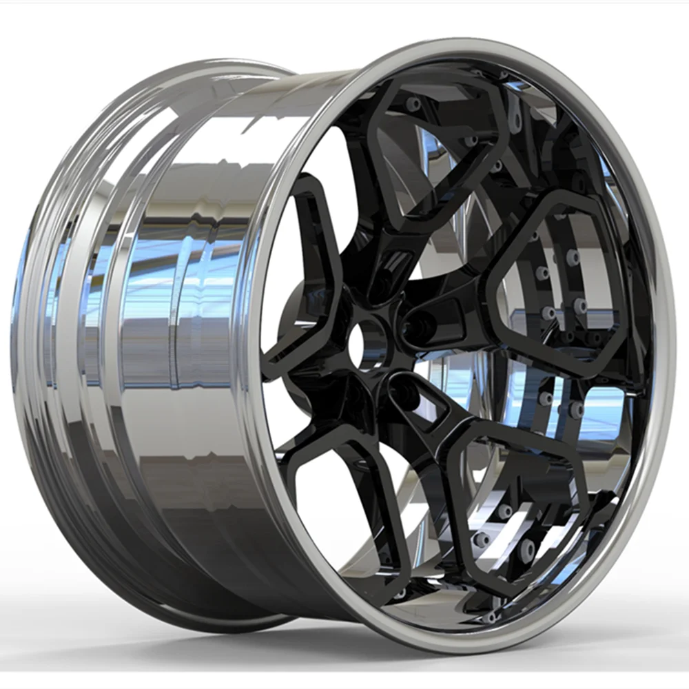 customized 2 pieces forged wheels 18 to 24 inch polished chrome black deep concave car wheels jante