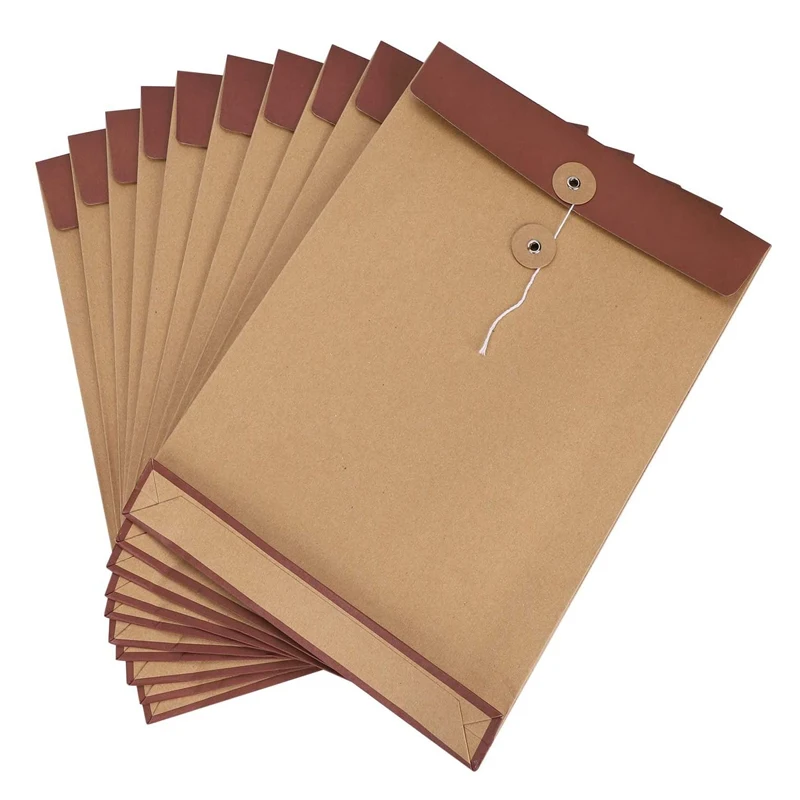 Custom Logo Letter Size File Folder Brown Bag Kraft String Button Envelopes