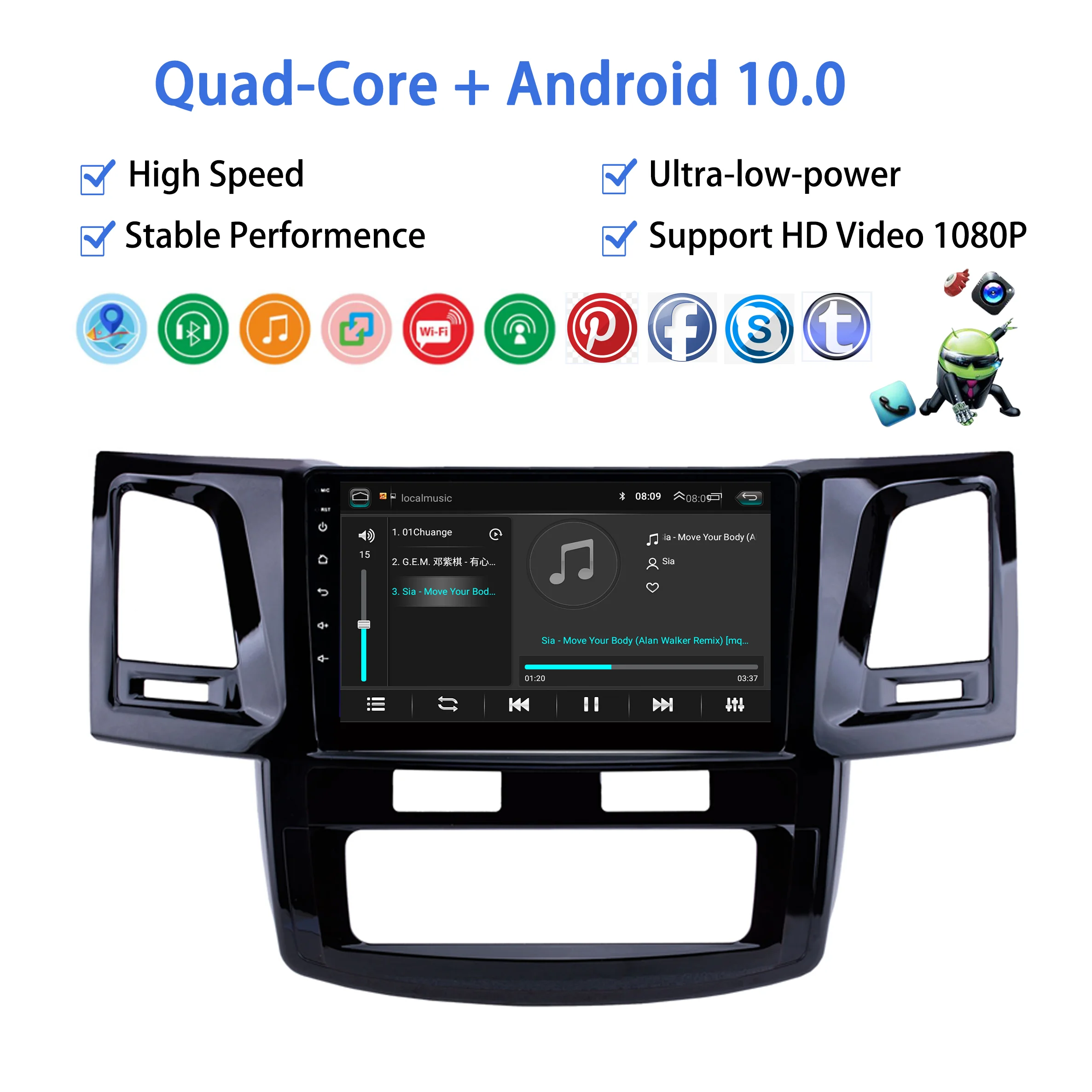 Car Android Radio for Toyota Fortuner Hilux Auto AC 2008-2014 with WIFI BT USB support SWC DVR 4G WIFI