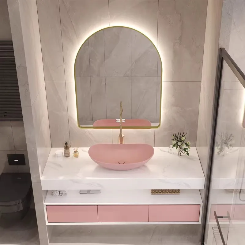 Plywood Wall Hung Bathroom Vanity Set With Stainless Steel Hinge Bathroom Cabinet Modern With Table Top Ceramic Basin