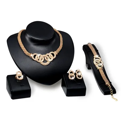 New Arrivals Fashion Women Jewellery Necklace, Earrings, Bracelet Rings Four-piece Alloy Jewelry Set For Women