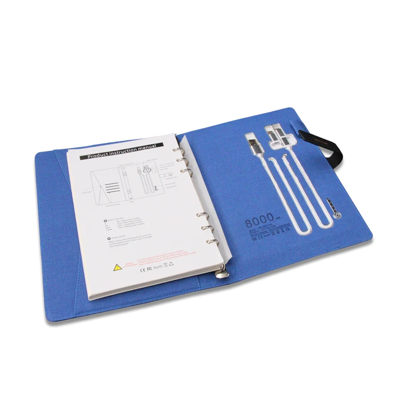 Custom Power Bank Notebook with Colorful Light Logo PU A5 Leather Diary Note Book for Office Stationery