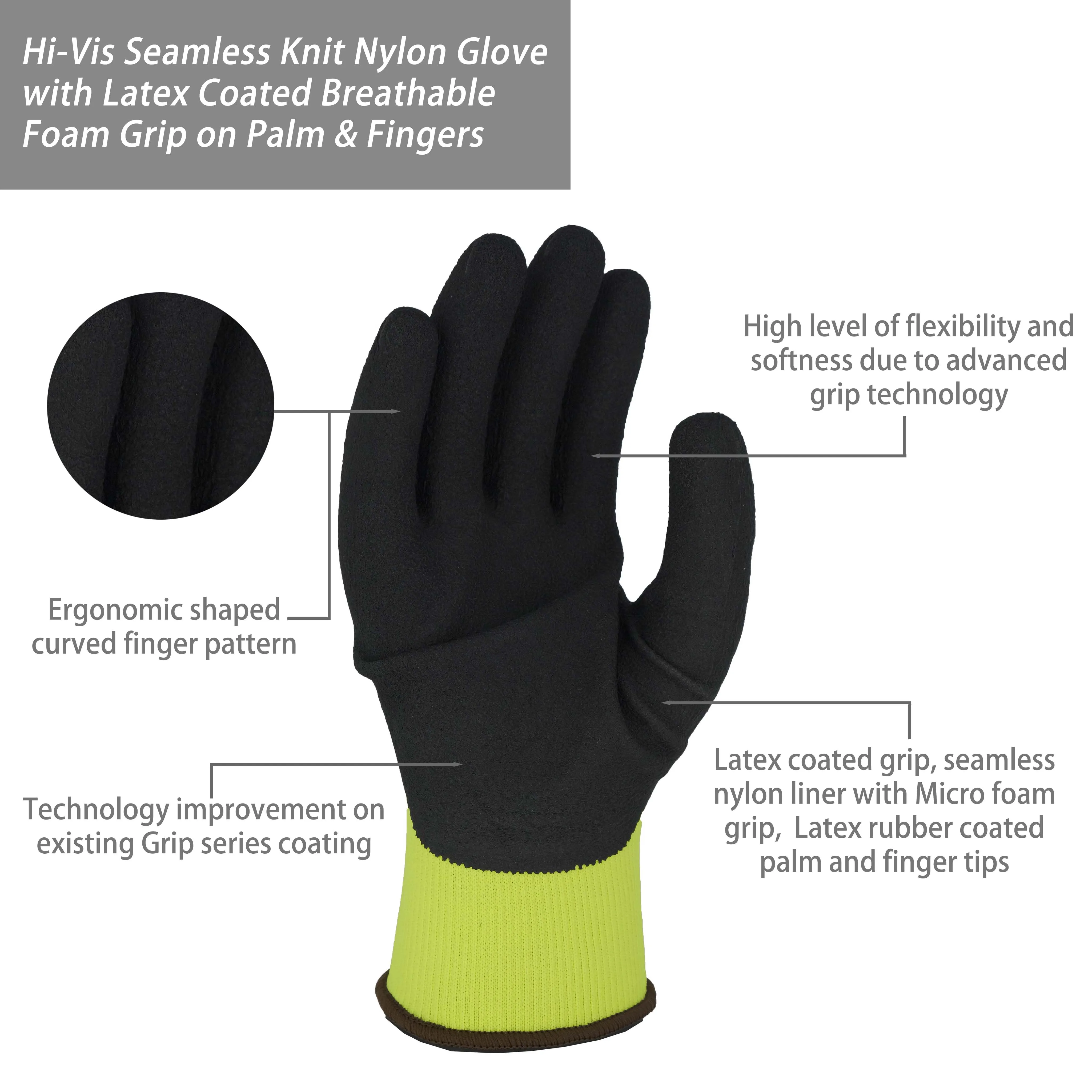 SKYEE durable micro foam latex coated cotton polyester heat resistant anti cut work construction gloves by supplier cotton