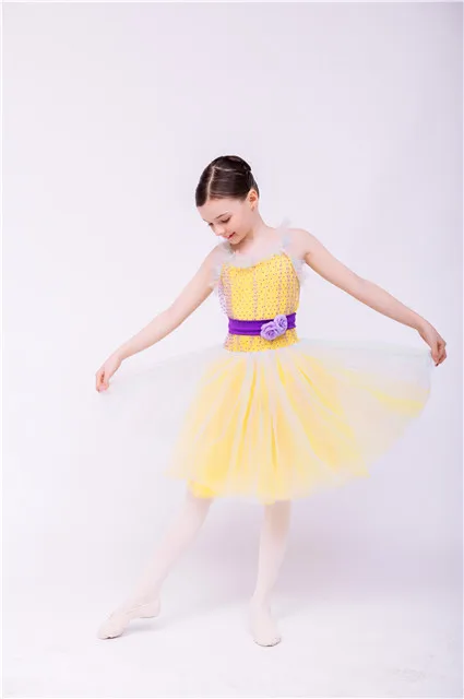 Yellow Wholesale Kids Party Dresses Tutu Dress For Girls performance wear 4 layer tutu  print tulle