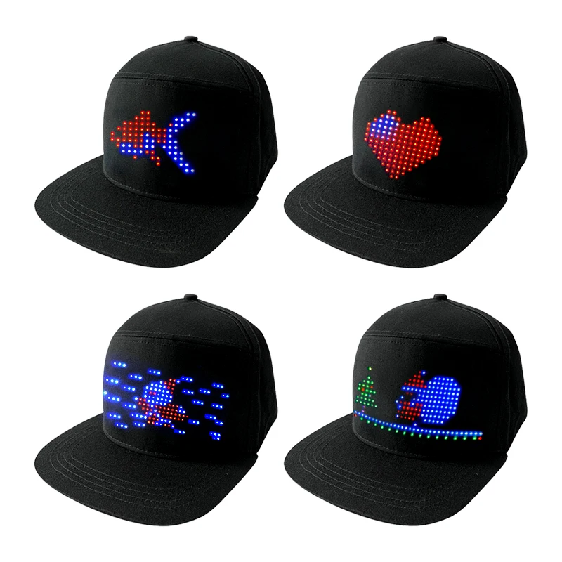 RGB LED Flashing Light UP Hat Sports Travel Sun Protect Baseball Cap APP Controlled Message Display Luminous LED Hat Cap