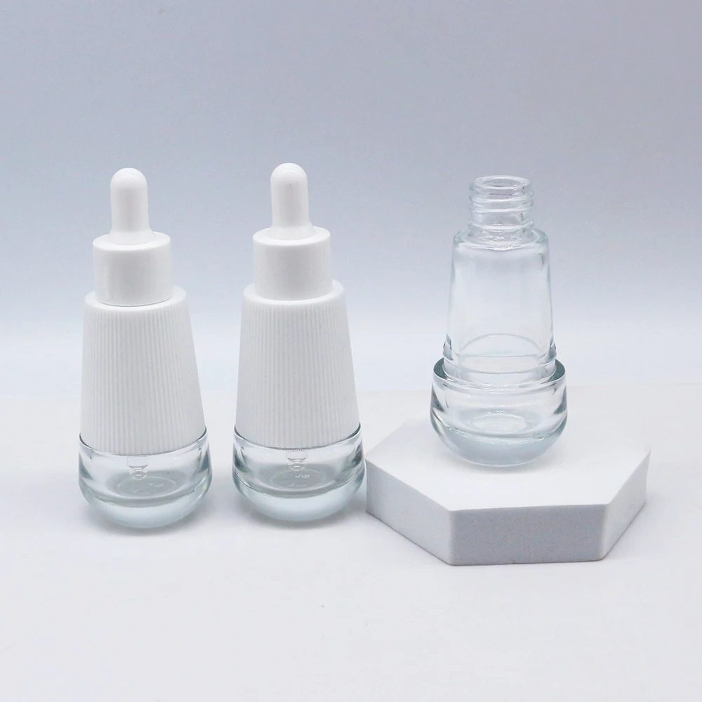 Уникальный дизайн 30 мл коническая стеклянная бутылка-капельница с белой наплечной крышкой для эфирного масла пустая Пипетка косметическая бутылка