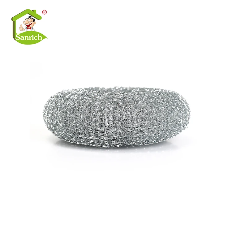Silver galvanized steel metal mesh scourer for kitchen cleaning