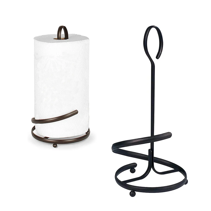 Vintage Sprial Wire Black Desktop Tisse Roll Paper Towel Stand Holder Metal Flat Iron Paper Towel Stand For Modern Home Decor