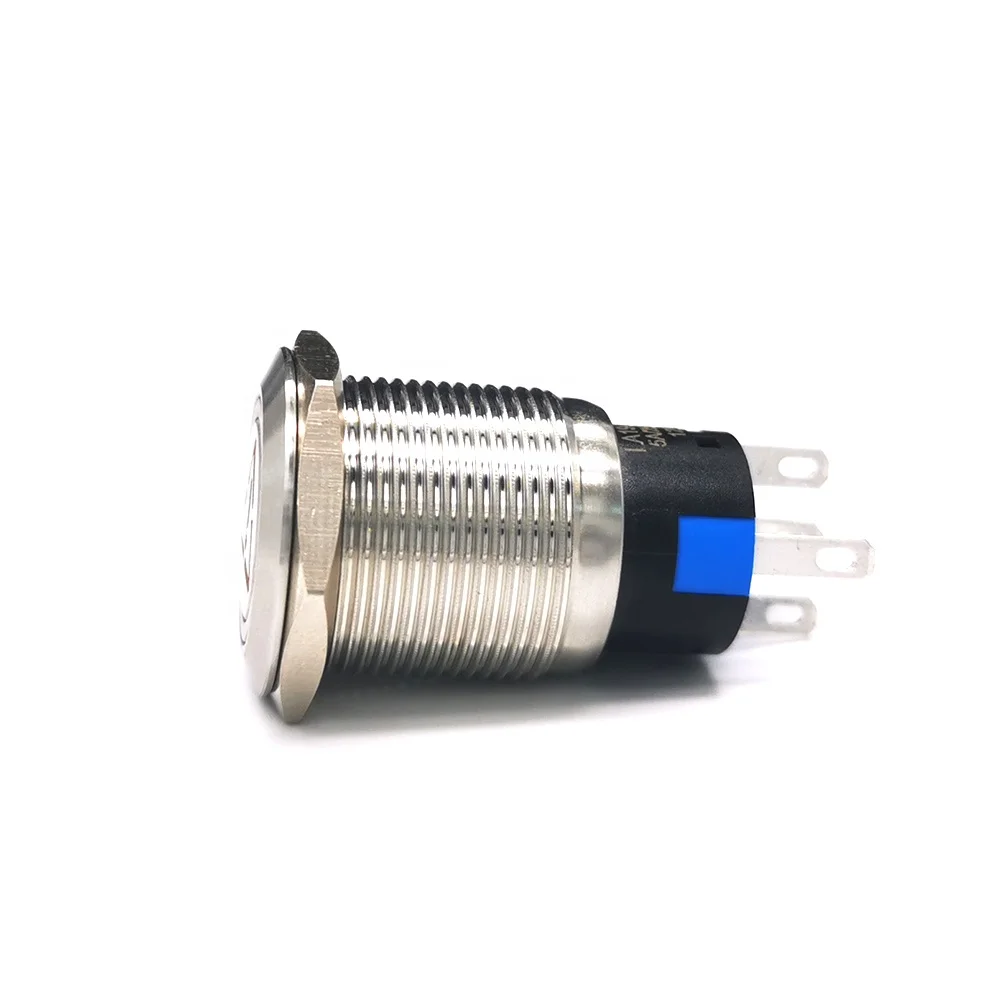 19mm 12V red Waring symbol metal illuminated push button switch