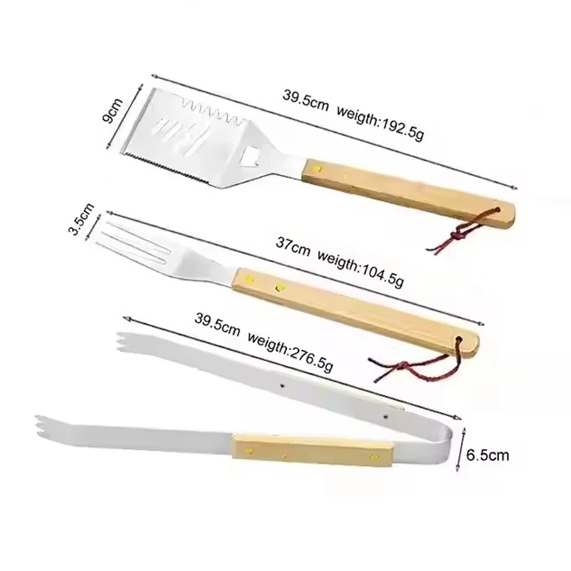 Christmas Gift Spatula Camping 3 Pcs Knife Kit Barbecue Grill Utensils Stainless Steel Bbq Tool Set With Bamboo Box