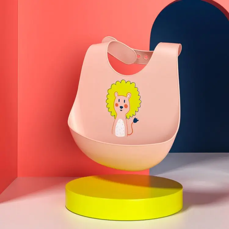 Newest Cute Cartoon Printing Food Grade Nylon Silicone Bib Waterproof Baby Bibs Food Catcher Splicing Silicone Bib