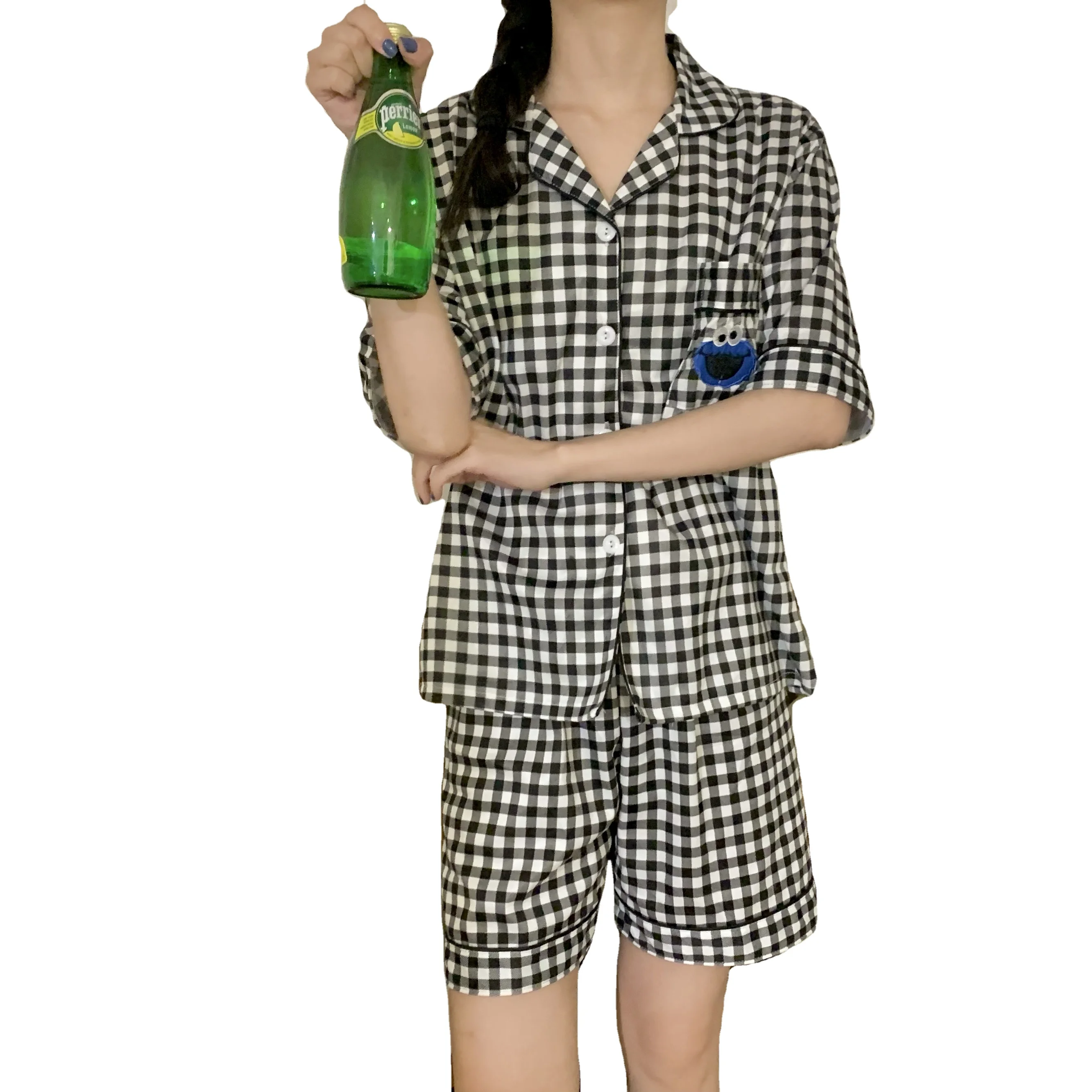 2021new women in pajamas summer v-collar short-sleeved shorts two-piece suit slim home wear