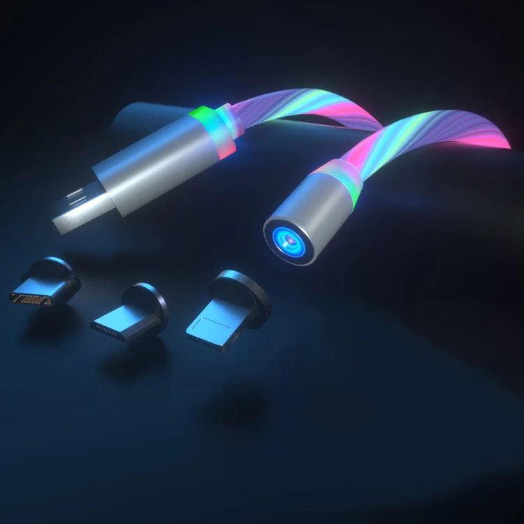 3 in 1 Magnetic Fast Charge LED Flowing Luminous Quick Connect 360 degree Visible Charger Cable For All Mobile Phones