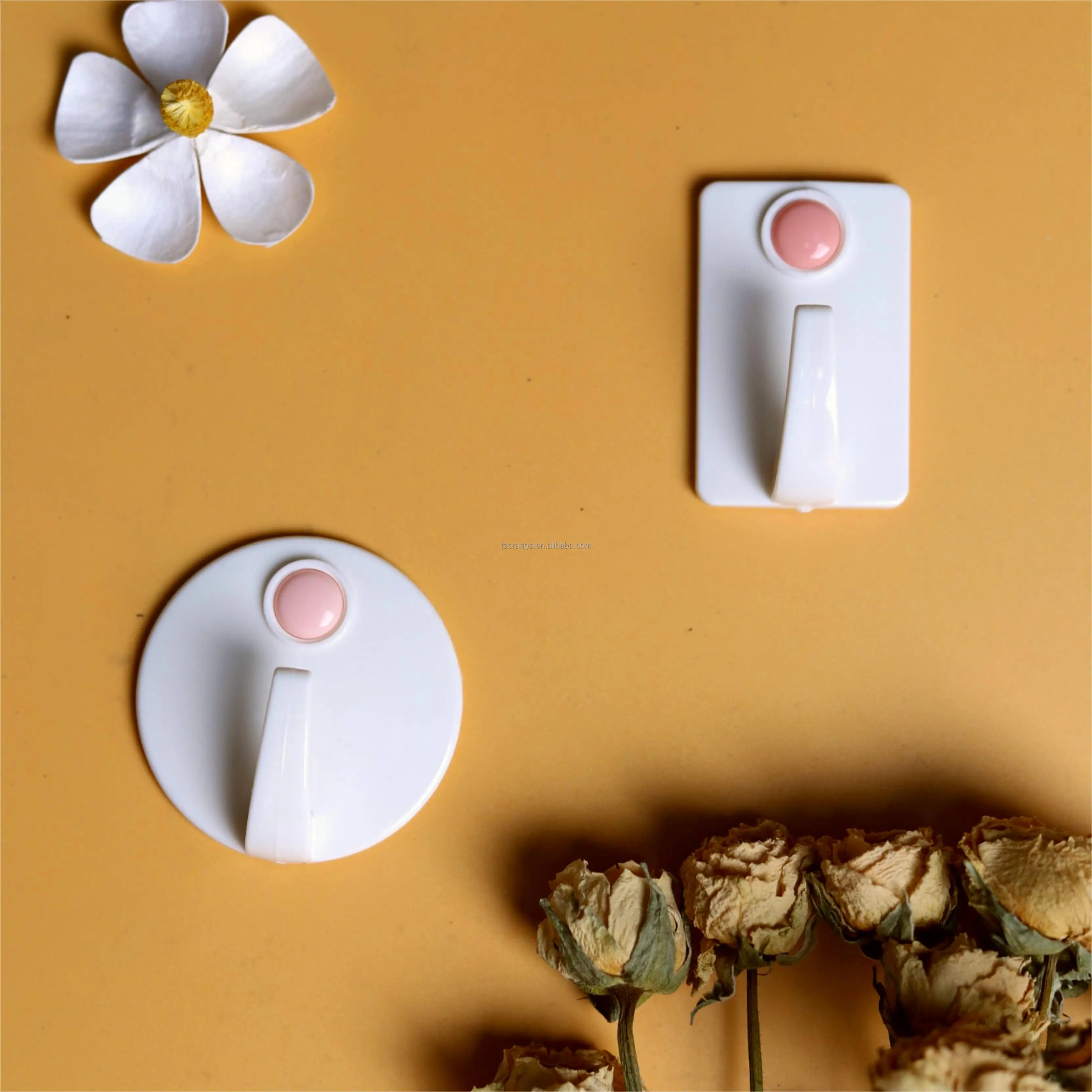 White simple style square round hook  self-adhesive hook strong load-bearing good storage adhesive  hooks  Behind Doors/On Walls