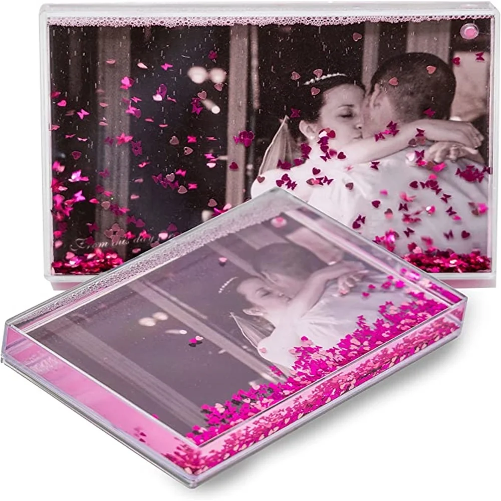 Tik Tok Girls Popular Gifts Acrylic Liquid Picture Photo Frame Pink Glitter Shake Photo Frame