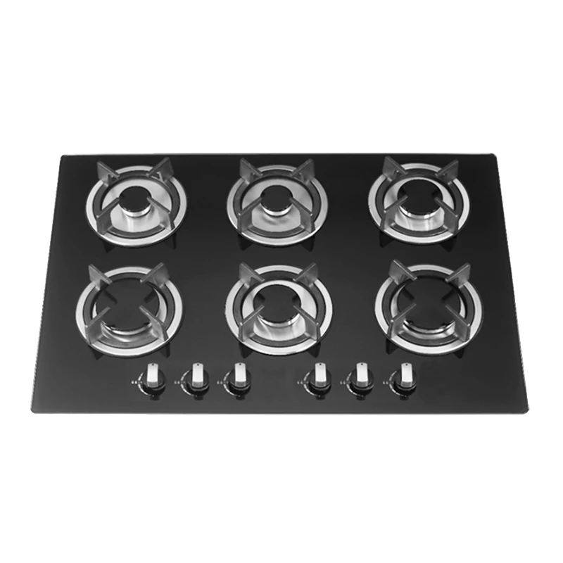 Factory Direct Sales Low Price Hot Sale Pulse Ignition Tempered Glass Panel 6 Burner Gas Hob Shabaf Six-Burner Gas Stove Price