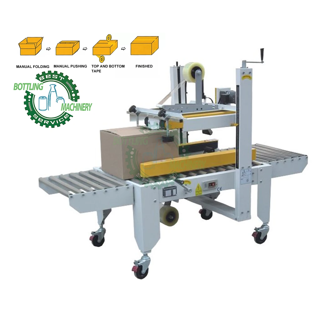 Durable automatic continuous cover blade folding width height adjustable case box carton sealer machine with roller conveyor