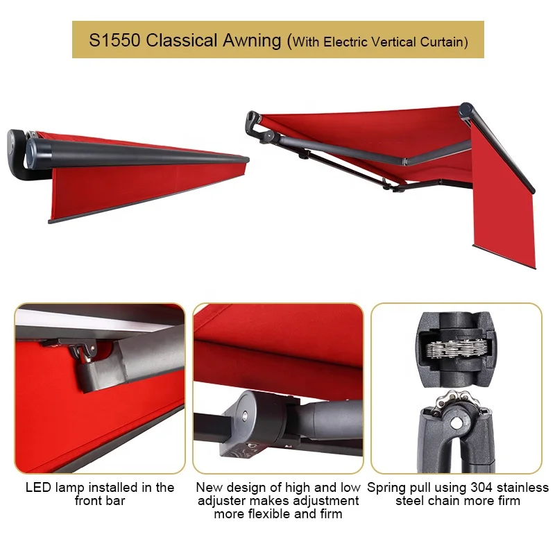 Awning waterproof patio roof side commercial restaurant window automatic motorized electric retractable canopy awning outdoor