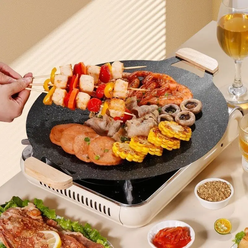 Korean Good Quality Hot Selling Cast Iron Pizza Pan Wholesale Cooking Restaurant Nonstick Metal Bbq Plate Black Frying Pans