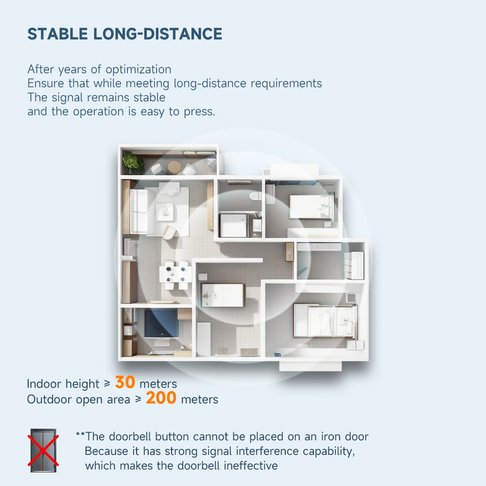 150M Long Range Waterproof  Door Dell Ding Dong Hotel Apartment Wireless Doorbell