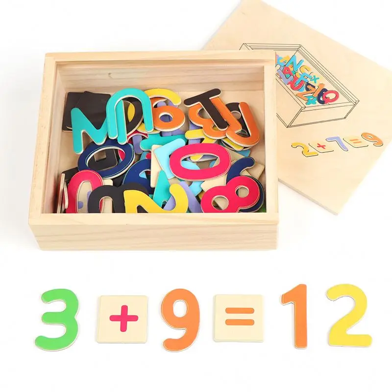 Best selling  math and alphabet learning colorful baby educational wooden magnetic toys set blocks for kids