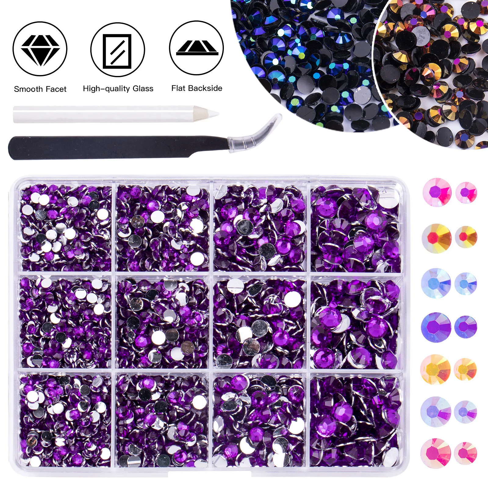Destly 12 grid Nail Art Rhinestones Wax Pencil Tweezers Kit Crystal Glass Rhinestone Flatback Manicure Diamond