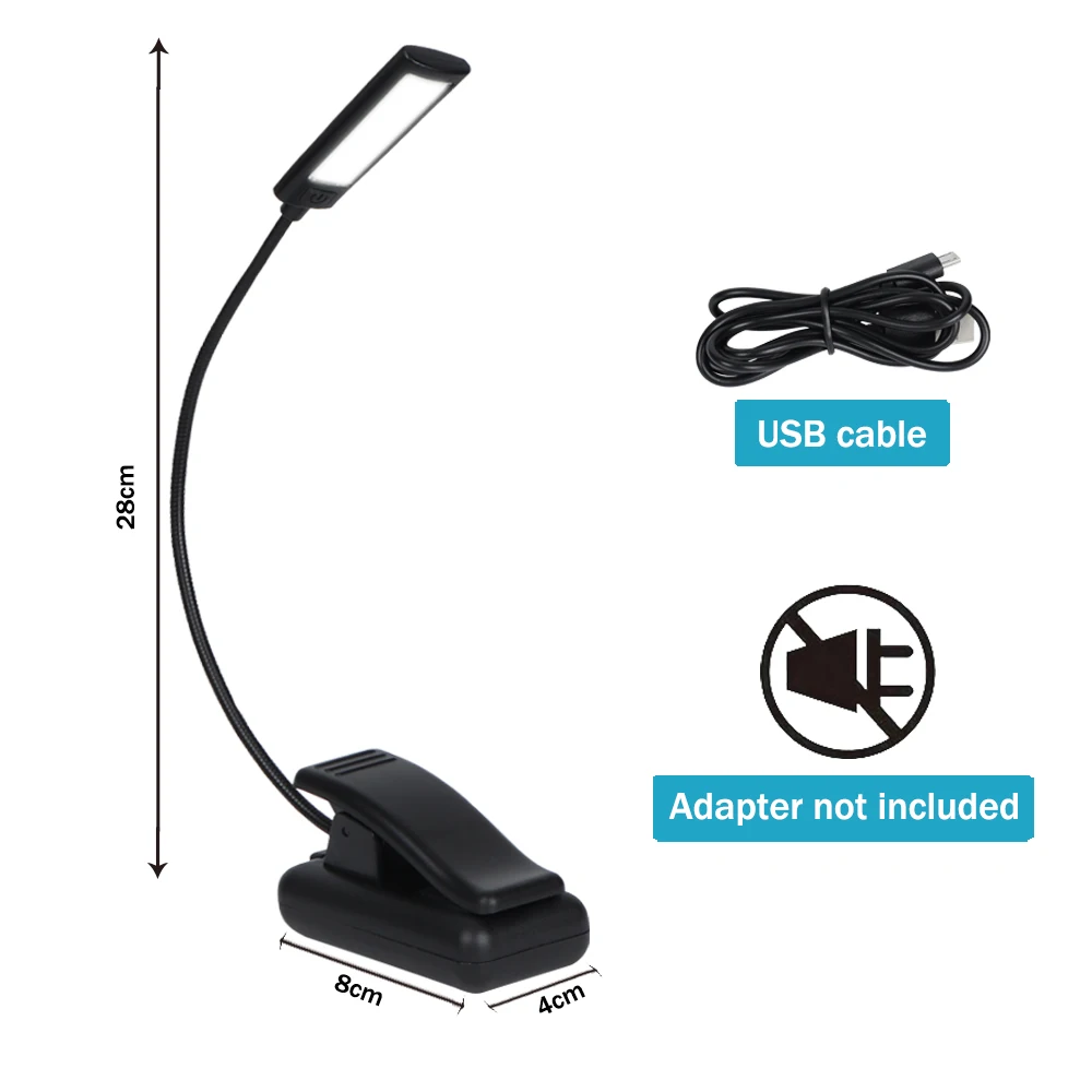 O08-0033 9 LED USB аккумуляторная лампа для чтения гибкая легкий зажим с 3 настройками
