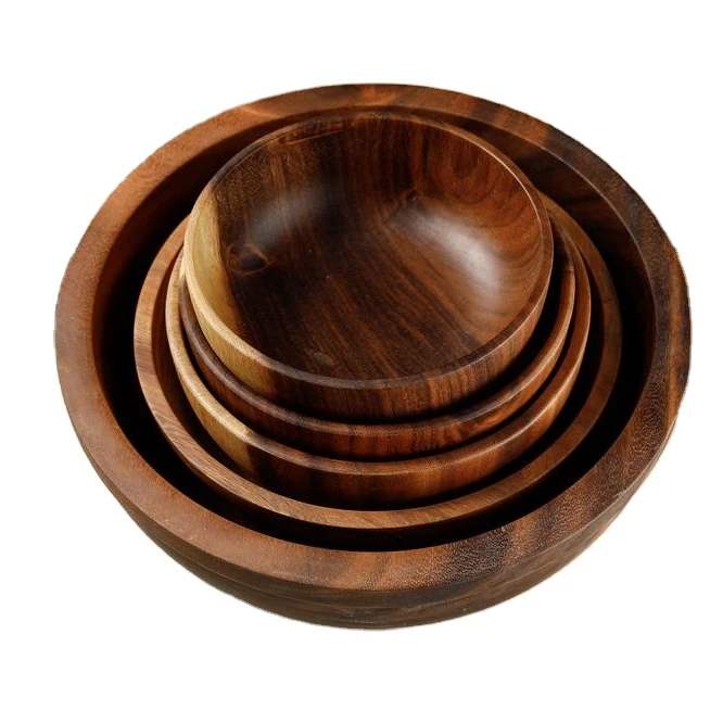High quality Acacia wooden bowl salad bowl set of different size natural bowls