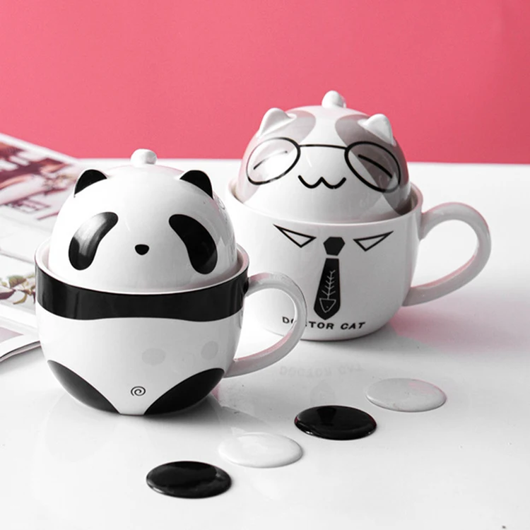
Ins Creative Cartoon Cat Ceramic Cup Mug Simple Couple Drinking Breakfast Coffee Cup with Lid 