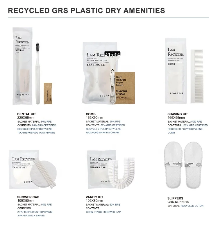 Eco Friendly OEM ODM Luxury Inn Guestroom Supplies Global Recycled Standard Disposable Hotel Amenities Set