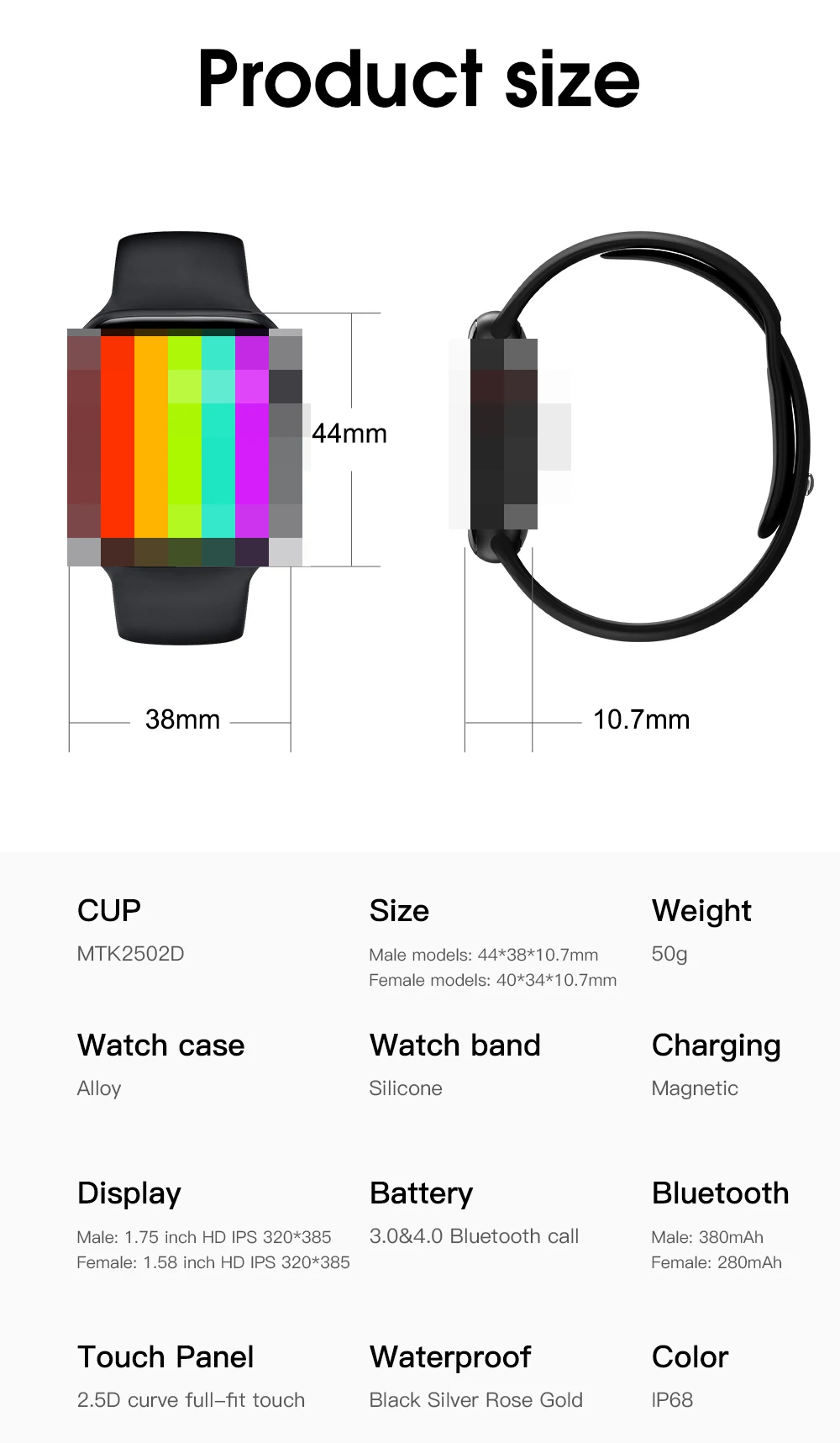 W26+ W26 Plus Smart Watch Series 6 Touch Control 1.75 inch Screen 44mm Smartwatch Band Sport Bracelet PK T500 reloj inteligente